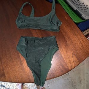 Aerie Ribbed Shine Sycamore green High Waist Scoop Bikini XS